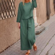 Casual Loose Solid Color Top Pants Two-piece Set - Image 4