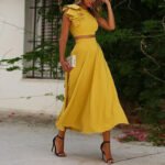 Elegant Ruffled Cropped Top And Skirt Two-piece Set
