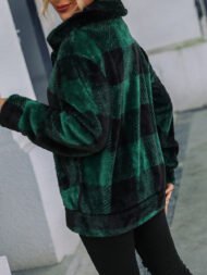 Women's Vintage Aztec Check Fleece Sweatshirt Jacket - Image 5