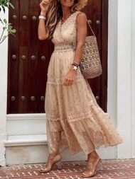 Casual V Neck Sleeveless Maxi Dress - Image 4