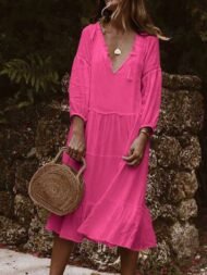 Women's Dresses Loose V-Neck Lace Three-Quarter Sleeve Dress - Image 3