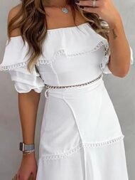 Fashion Solid Color Off Shoulder Split Hem Maxi Dress - Image 2